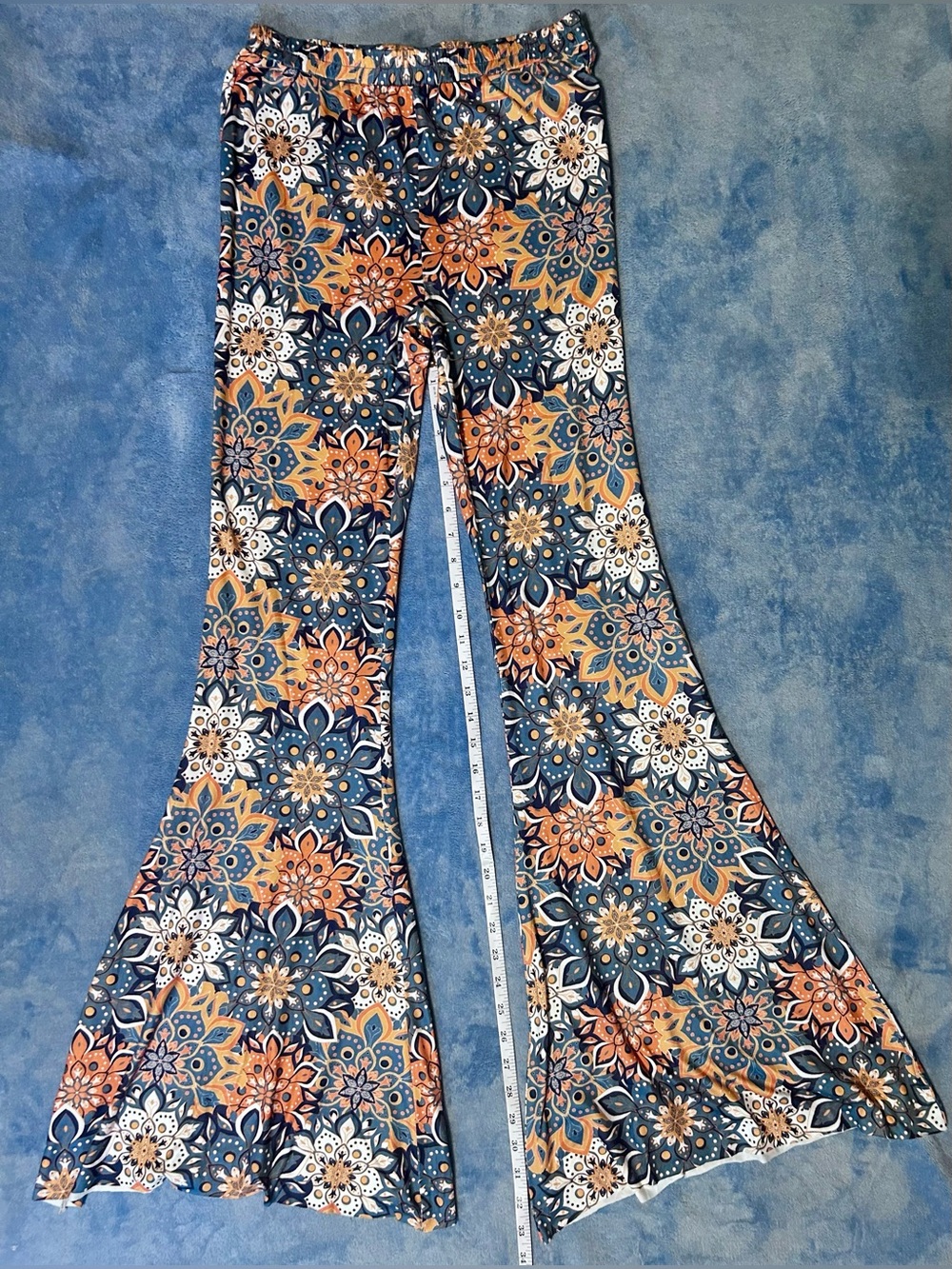 Saints & Hearts Blue & Orange Floral Bell Bottom Stretch Pants
